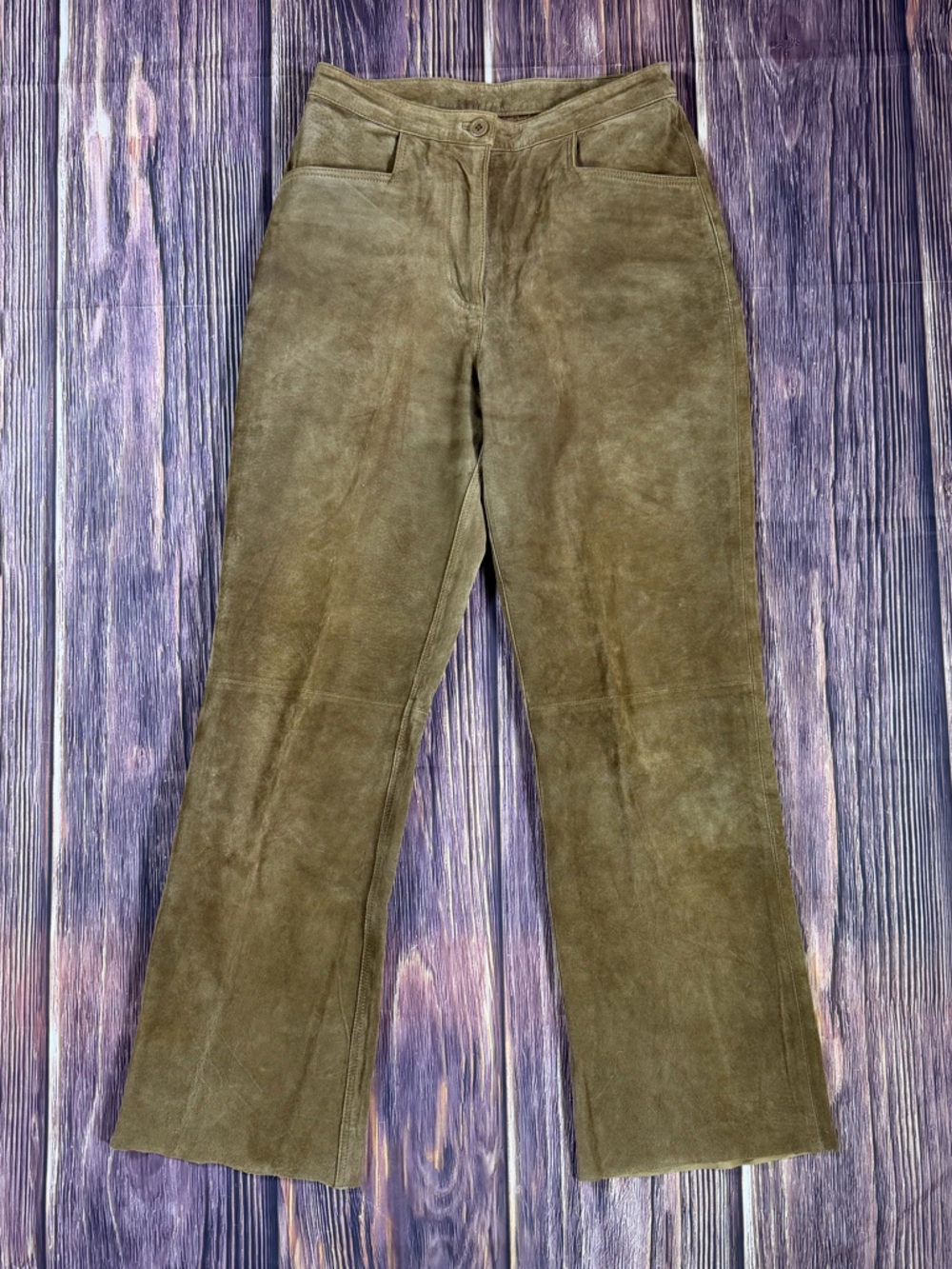 Women’s Vintage‎ Western Bareback Perfectly Worn Tan Suede Leather Bootcut Pants